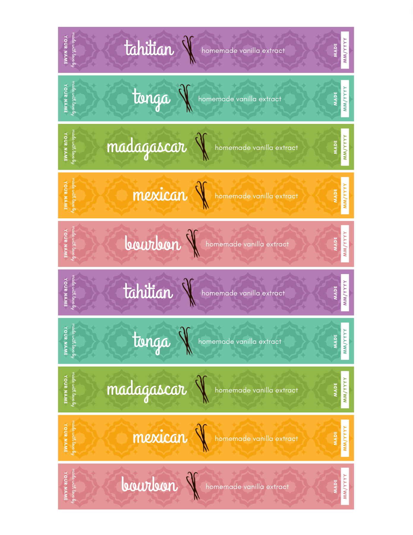 Homemade Vanilla Extract Label Template