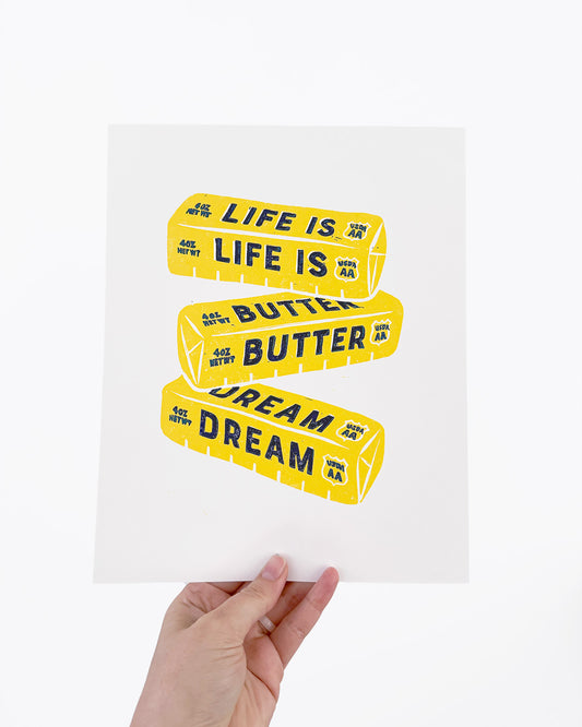 *ORIGINAL* Life is Butter Dream Linocut Block Print