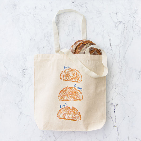 "Live Laugh Loaf" Food Pun Tote Bag
