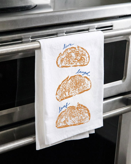 "Live Laugh Love" Food Pun Flour Sack Tea Towel