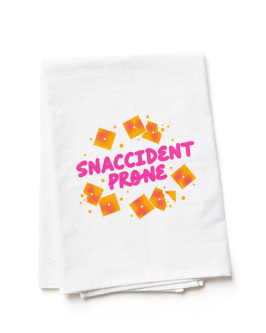 "Snaccident Prone" Food Pun Flour Sack Tea Towel